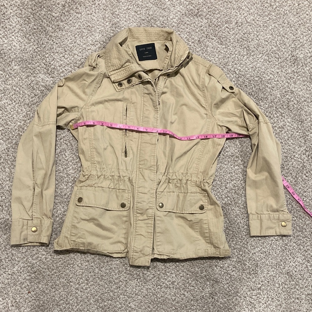 Love Tree Khaki Utility Jacket with Cinched Waist